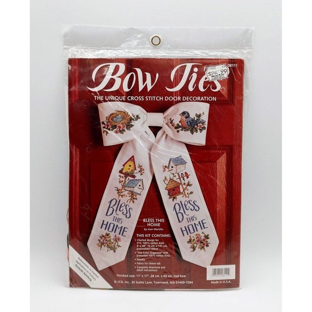 JCA #08111Bless This Home Bow Ties Birds Counted Cross Stitch Kit 11x17